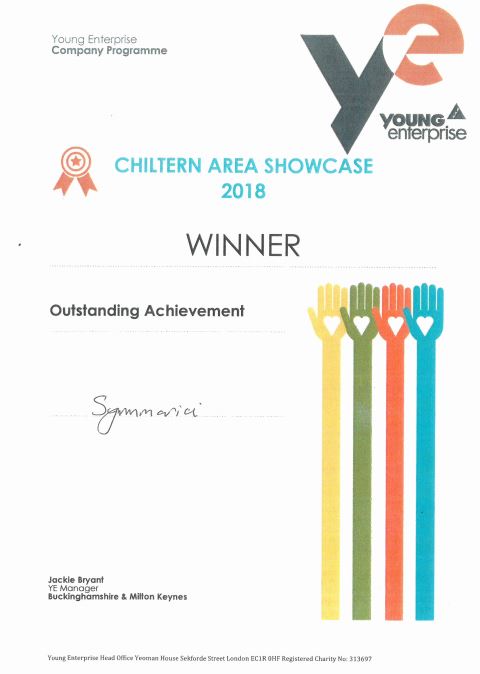 Young Enterprise winner certificate from 2018
